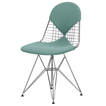Wire Chair DKR , Polished chrome, Seat and backrest cushion (Bikini), Hopsak mint / ivory