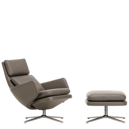 Grand Relax Lounge Chair, With Ottoman, Leather Premium F, umbra grey, Polished, 46,5 cm