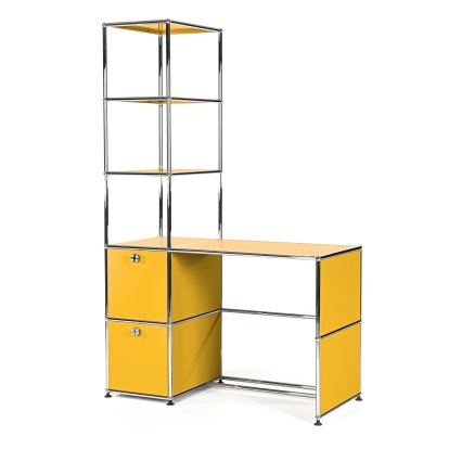 USM Haller desk with mit shelf unit, Golden yellow RAL 1004