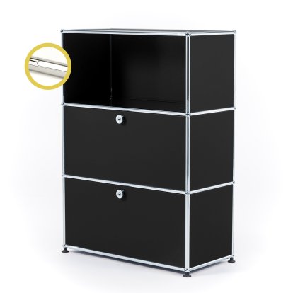 USM Haller E Highboard M with 2 Drop-down Doors and Compartment Lighting, Graphite black RAL 9011, Cool white
