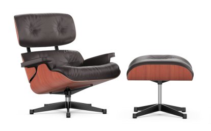 Lounge Chair & Ottoman, Cherry, Leather Premium F chocolate, 89 cm, Aluminium polished, sides black