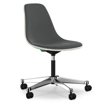 Eames Plastic Side Chair RE PSCC, Classic green non-RE, With full upholstery, Dark grey