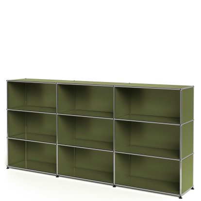 USM Haller Highboard XL, Customisable, Olive green RAL 6003, Open, Open, Open
