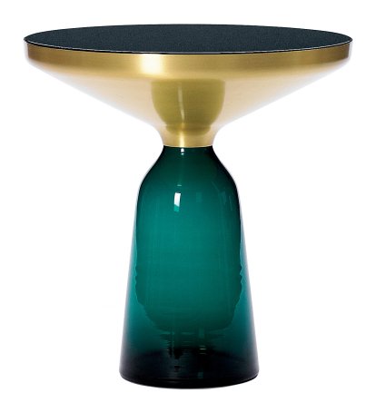 Bell Side Table, Brass with clear varnish, Emerald green