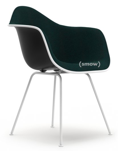 Eames Plastic Armchair DAX, Deep black, With full upholstery, Petrol / moor brown, Standard version - 43 cm, Coated white