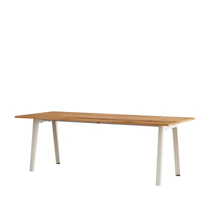 New Modern Dining Table Rectangular, Metal/Wood, 220 x 95 cm, Reclaimed oak, Cream white