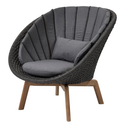Peacock Lounge Chair, Medium flat soft Rope - Dark grey / Teak, Natté - Grey