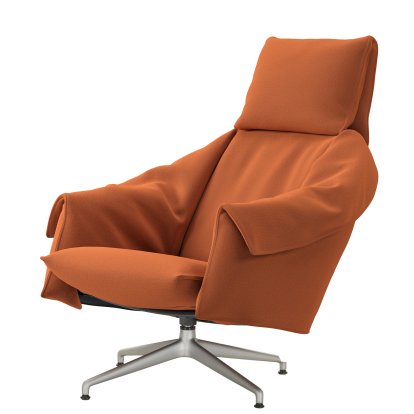 Bascule High-Back Lounge Armchair with four-star base, Without Ottoman, Fabric Hola, terracotta, 38 cm, Aluminium blasted
