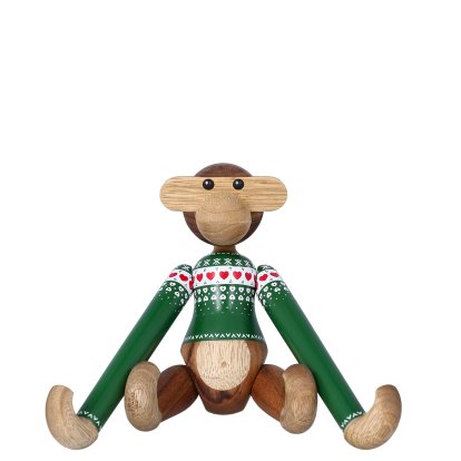 Monkey Wooden Figure Christmas Jumper , Small (H 19 cm), Green jumper