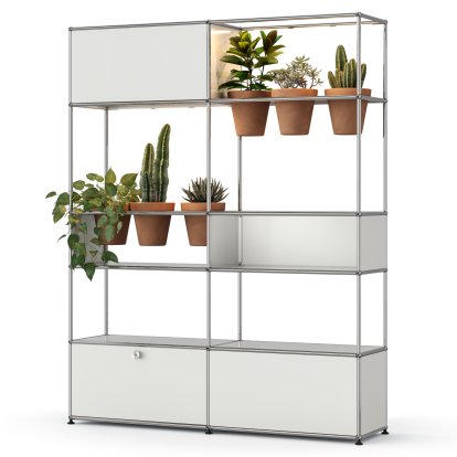 USM Haller E Plant World Room Divider, Pure white RAL 9010, Terracotta, LED lighting warm white