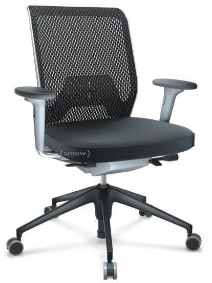 ID Mesh, FlowMotion-with tilt mechanism, with seat depth adjustment, With 2D armrests, 5 star foot , basic dark plastic, Soft grey, Silk mesh seat cover, diamond mesh back, Nero, Soft castors for hard floor surfaces