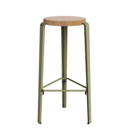 Lou Bar Stool, 76 cm, Solid oak, Khaki green