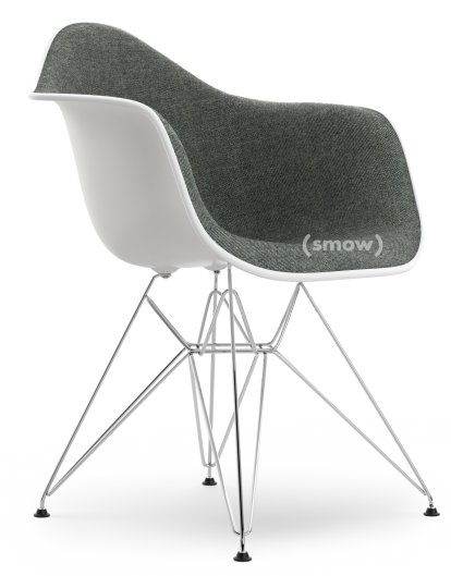 Eames Plastic Armchair RE DAR, White non-RE, With full upholstery, Nero / ivory, Standard version - 43 cm, Chrome-plated