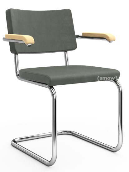 S 32 PV / S 64 PV Pure Materials Cantilever Chair, Nubuk Leather green-grey, Ash