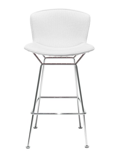 Bertoia Barstool, Full upholstery, satin chrome-plated, Ivory (Tonus 100)