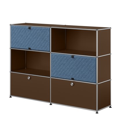 USM Haller Highboard L with two USM Haller Soft Panels, diagonal, USM brown, Blue