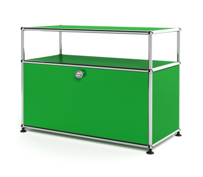 USM Haller Lowboard M with Extension, Customisable, USM green, With extension door, With cable entry hole top centre