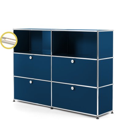 USM Haller E Highboard L with Compartment Lighting, Steel blue RAL 5011, Warm white