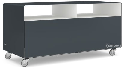 TV Lowboard R 108, Anthrazite grey (RAL 7016) - Pure white (RAL 9010), Industrial castors