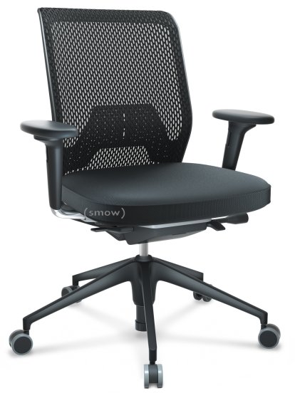 ID Mesh, FlowMotion-with tilt mechanism, with seat depth adjustment, With 2D armrests, 5 star foot , basic dark plastic, Basic dark, Silk mesh seat cover, diamond mesh back, Nero, Soft castors for hard floor surfaces