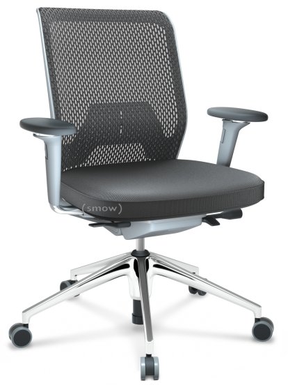 ID Mesh, FlowMotion-without tilt mechanism, without seat depth adjustment, With 3D-armrests, 5 star foot, polished aluminium, Soft grey, Silk mesh seat cover, diamond mesh back, Asphalt, Soft castors for hard floor surfaces