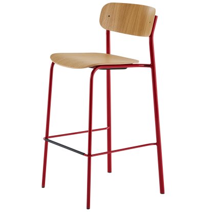 S 243 H Bar Stool, Tomato red (RAL 3013), Clear lacquered oak