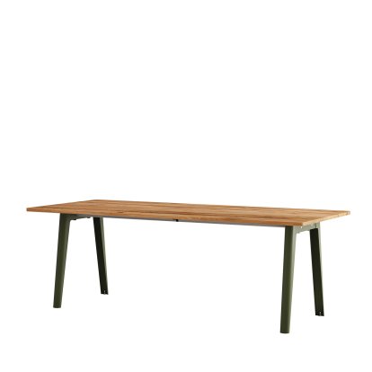 New Modern Dining Table Rectangular, Metal/Wood, 220 x 95 cm, Reclaimed oak, Rosemary green