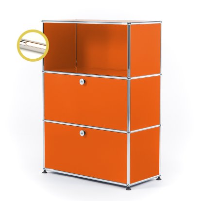 USM Haller E Highboard M with 2 Drop-down Doors and Compartment Lighting, Pure orange RAL 2004, Warm white