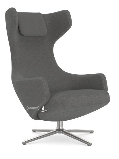 Grand Repos Lounge Chair, Chair Grand Repos, Fabric Cosy 2 Classic Grey, 45 cm, Polished