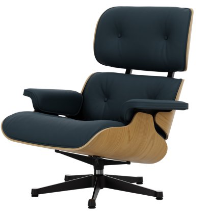 Lounge Chair, Chestnut, natural, Lether Premium F smoky blue, 89 cm, Aluminium polished, sides black