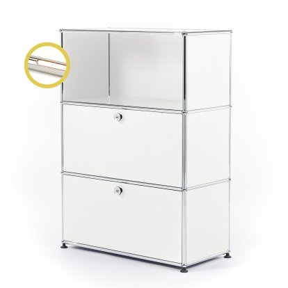 USM Haller E Highboard M with 2 Drop-down Doors and Compartment Lighting, Pure white RAL 9010, Warm white