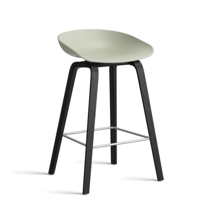 About A Stool AAS 32, Kitchen version: seat height 64 cm, Black lacquered oak / stainless steel, Pastel green 2.0