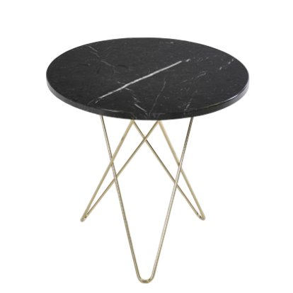 Tall Mini O Table, Black Marquina, Brass