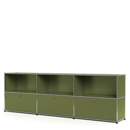 Details USM Haller USM Haller Sideboard XL, Customisable USM Haller Sideboard XL, Customisable, Olive green RAL 6003, Open, With 3 drop-down doors