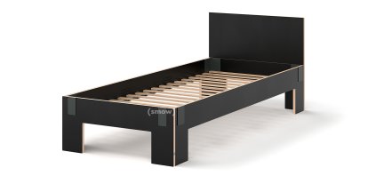 Tagedieb, 90 x 220 cm, With headboard, FU (plywood, birch) black, Anthracite, With rollable slatted base