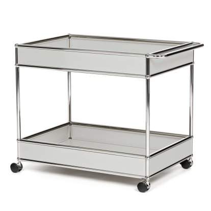 USM Haller Bar Trolley Type II with panelling, Light grey RAL 7035, Soft castors for hard floor surfaces