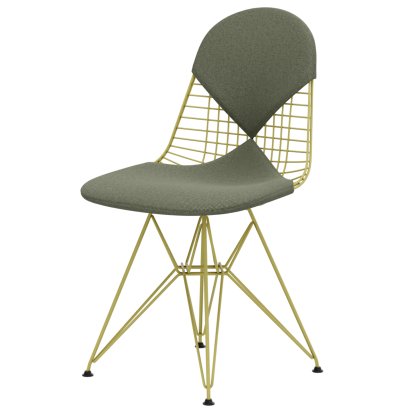 Wire Chair DKR , Powder-coated citron, Seat and backrest cushion (Bikini), Hopsak ivory / forest