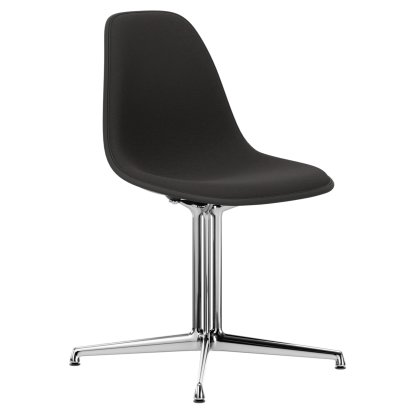Eames Plastic Side Chair DSL, Deep black, With full upholstery, Dark grey, Aluminium polished