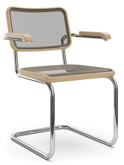 S 32 N / S 64 N Pure Materials Cantilever Chair, Oiled Oak, Chrome-plated, With armrests, Black plastic glides with felt