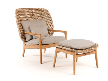 Kay Highback Lounge Chair, Harvest, Fife Rainy Grey, With Ottoman