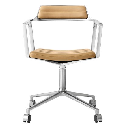 Swivel 452 Swivel Chair on Castors, Leather camel, Polished