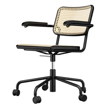 S 64 Swivel Chair, Deep Black (RAL 9005), Black stained beech