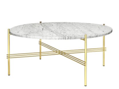 TS Coffee Table, Ø 80 x H 35 cm, White, Brass