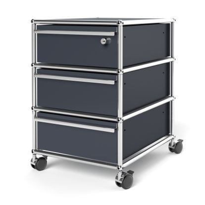 USM Haller Mobile Pedestal with 3 Drawers Type I (with Counterbalance), Top drawer with lock, Anthracite RAL 7016