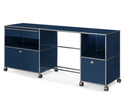 USM Haller Desktop Type 3, Steel blue RAL 5011, Hard castors for carpets