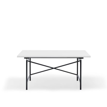 Eiermann 1 Table M (Mechanical Height Adjustment), White melamine with white edge, 140 x 80 cm, Black