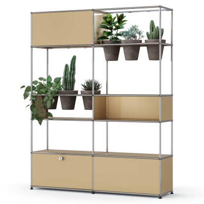 USM Haller E Plant World Room Divider, USM beige, Basalt, LED illumination cold white
