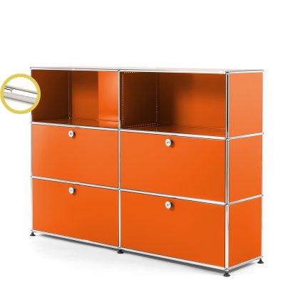 USM Haller E Highboard L with Compartment Lighting, Pure orange RAL 2004, Cool white