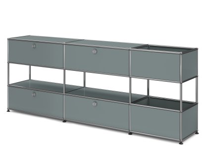 USM Haller Kids Sideboard L with storage boxes, Self-coloured, Mid grey RAL 7005, With drop-down door