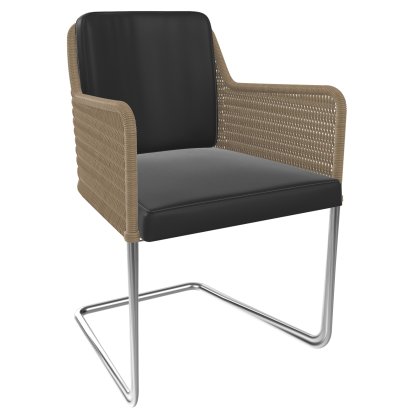 D43, Wickerwork I - beige, Leather - black, Stainless steel, matt